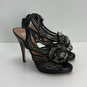 Valentino Garavani Pumps Bronze Lace Mesh Rose Designer Stilettos Heels Size 37